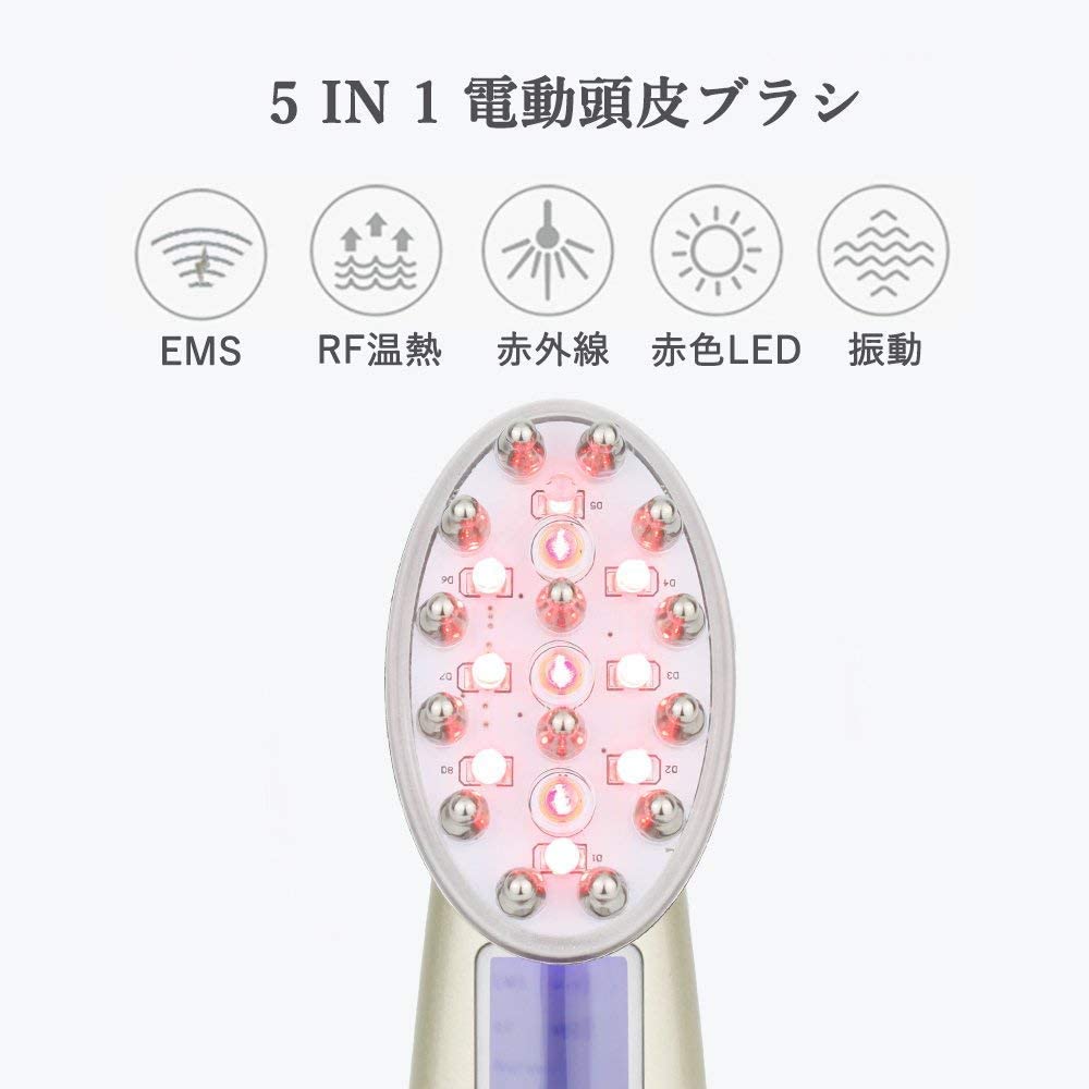 電動頭皮ブラシ 育毛 RF温熱 EMS 赤外線LED搭載 光エステ 薄毛対策 脱毛防止