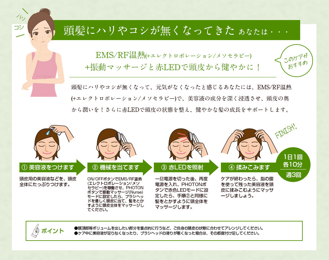電動頭皮ブラシ 育毛 RF温熱 EMS 赤外線LED搭載 光エステ 薄毛対策 脱毛防止