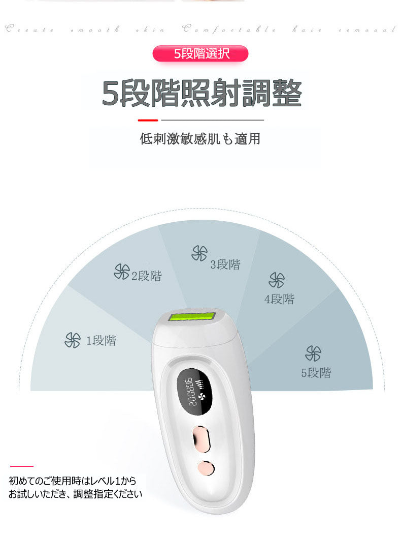 IPL脱毛器 脱毛機 光脱毛器 IPL 自動照射 5段階照射レベル 60万発照射回数 家庭用脱毛器