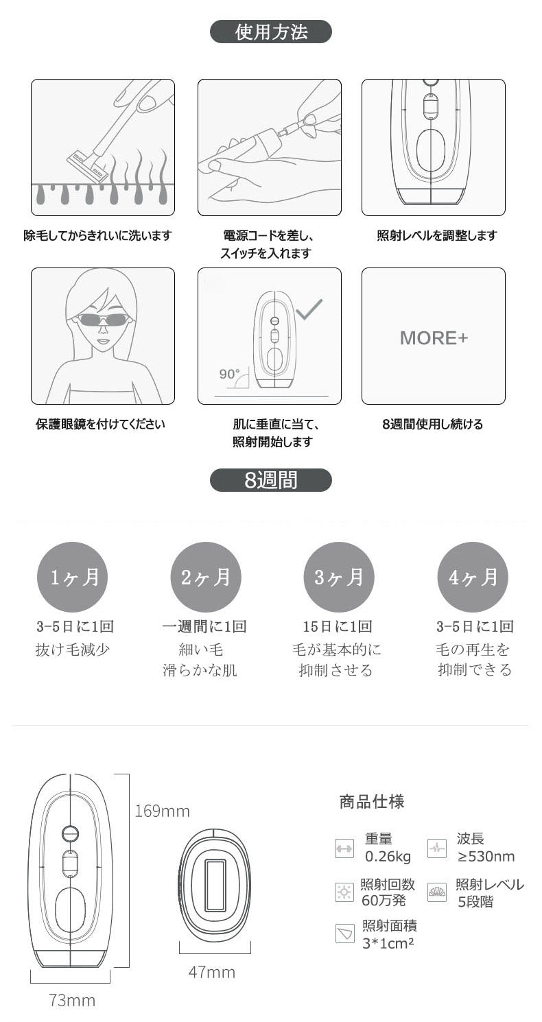 IPL脱毛器 脱毛機 光脱毛器 IPL 自動照射 5段階照射レベル 60万発照射回数 家庭用脱毛器