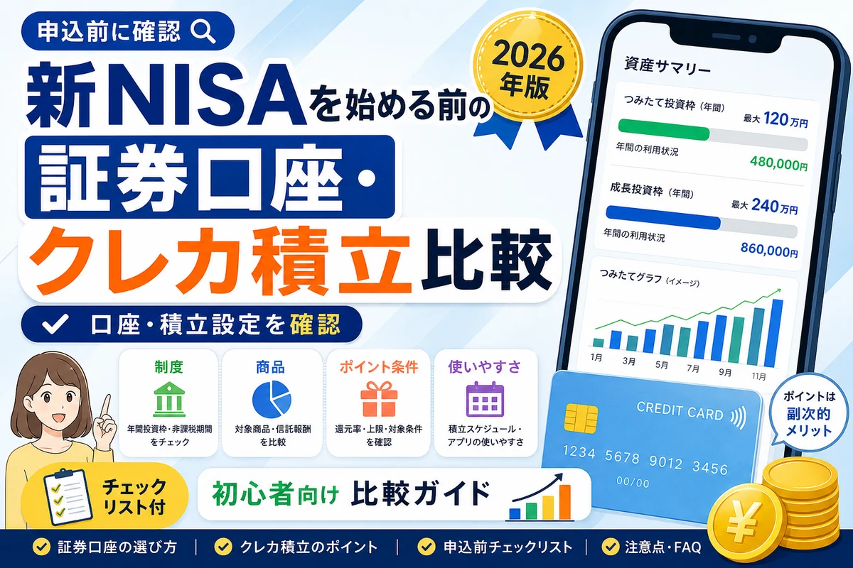 新NISAの証券口座とクレカ積立の比較軸を示す日本語サムネイル