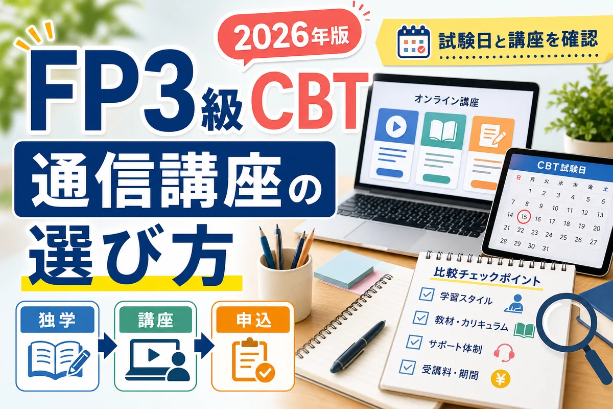 FP3級CBT試験と通信講座の選び方を比較する日本語サムネイル